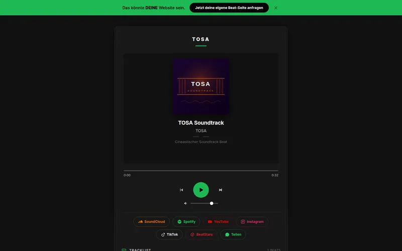 Screenshot des BeatMaker-Demo-Shops mit dunklem Musik-Design