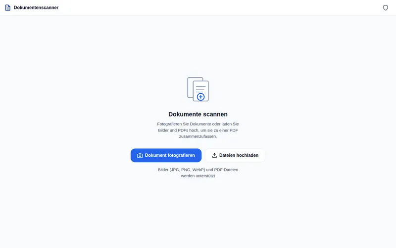 Screenshot der Web-App Dokument-Scanner zum Scannen von Dokumenten im Browser
